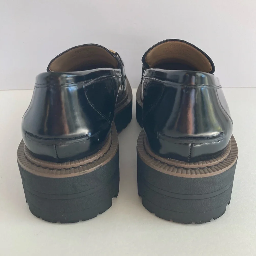 Women's Sam Edelman Black  Laurs Loafer Size 7.5M Leather Chunky Platform - Picture 6 of 9